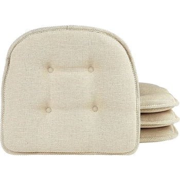 Non-Slip Tufted Chair Cushions for Dining Room, Kitchen and Office Use, U-Shaped Skid-Proof Seat Pad, 15x16 Inches, 4 Pack, Natural