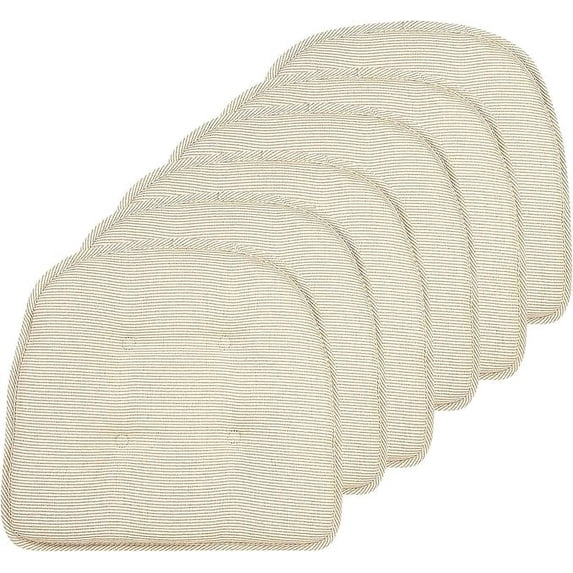Non-Slip Tufted Chair Cushions for Dining Room, Kitchen and Office Use, U-Shaped Skid-Proof Seat Pad, 15x16 Inches, 6 Pack, Natural