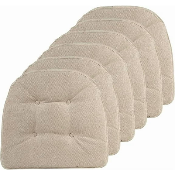 Non-Slip Tufted Chair Cushions for Dining Room, Kitchen and Office Use, U-Shaped Skid-Proof Seat Pad, 15x16 Inches, 6 Pack, Stone