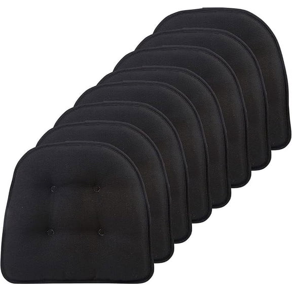 Non-Slip Tufted Chair Cushions for Dining Room, Kitchen and Office Use, U-Shaped Skid-Proof Seat Pad, 15x16 Inches, 8 Pack, Midnight Black