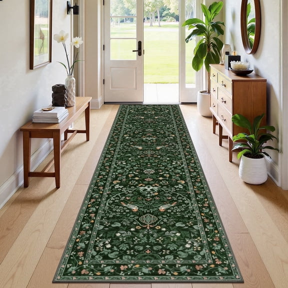 Ileading 2x8 Runner Rug for Hallway, Washable Kitchen Runner Rug with Non Slip Backing, Low Pile Soft Boho Floral Runner for Kitchen, Hallway, Entryway, Laundry, Bedroom
