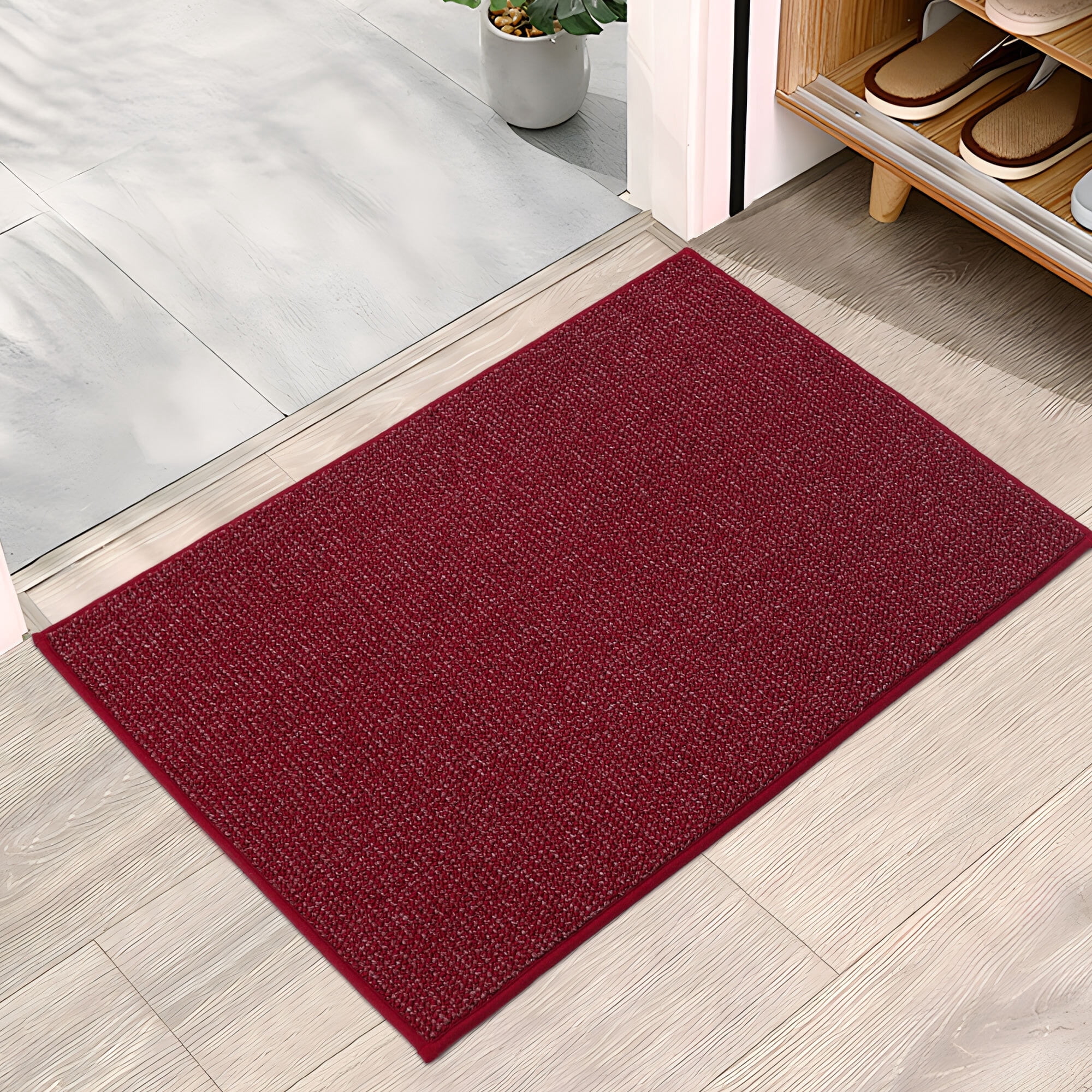 FloorHug Non-Slip Washable Doormats 20" x 32", Dirt Trapper Entryway Rug, Dirt Resistant and Absorbent Welcome Mat, Low Profile Floor Mats for Front Back Door, Red