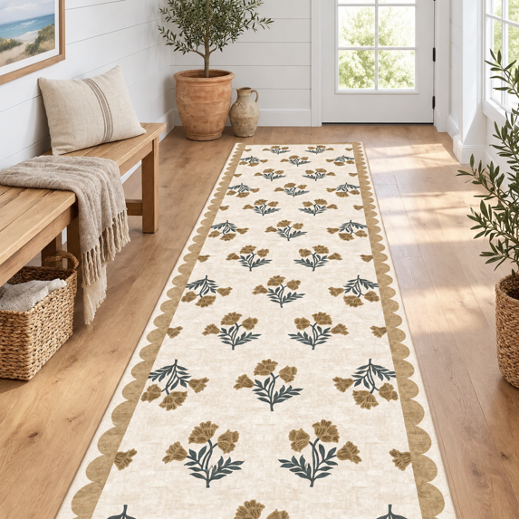 Non Slip Washable Hallway Runner Rug - 2.6x10 Long Beige Kitchen Soft ...