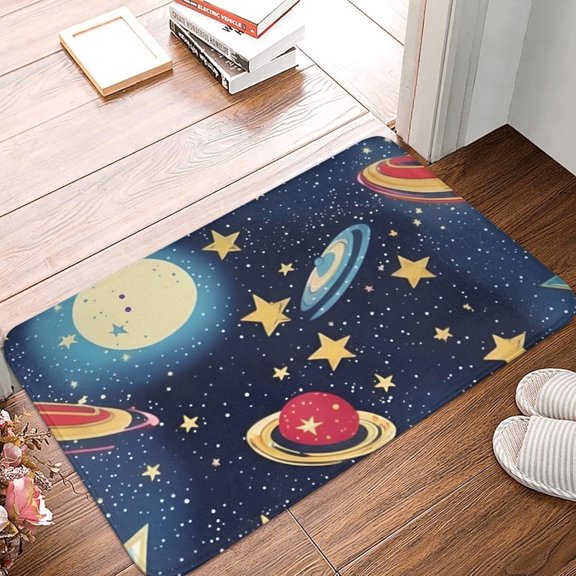 Non-Slip Washable Soft Flannel Door Mat Starry Sky Space Print 16x24 Indoor Outdoor Entryway Kitchen Bathroom Dirt Trapper