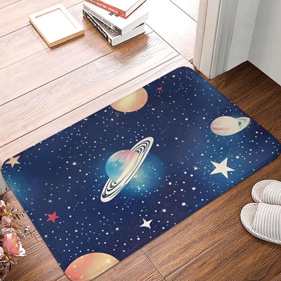Non-Slip Washable Soft Flannel Starry Sky Door Mat 16x24 Inch for Entryway Kitchen Bathroom Indoor Outdoor Dirt Trapper