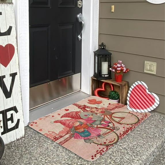 Non-Slip Welcome Doormat with Heart Pattern for Front Door Entryway, Polyester Indoor Outdoor Rug for Valentine's Day Home Holiday Decor(G)