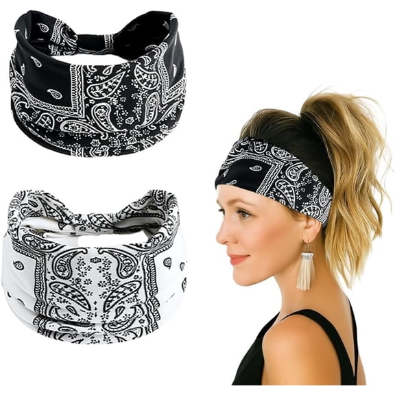Non Slip Wide Headbands for Women, Yoga Headband, Soft Moisture Wicking Stretchy Fashion Hair Bands for Workout, Boho Accessories for Women