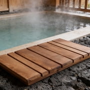 Non Slip Wooden Shower Floor Mat Light Brown Teak Bath Mat for Indoor Bathroom Use