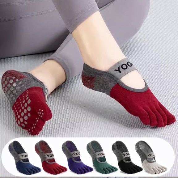 Non-Slip Yoga Socks for Women with Grips, Knit Fabric Non-Slip Five Toe Socks for Pilates, Barre, Ballet, Fitness Hand Wash