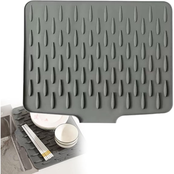Non-Spill Silicone Worktop Saver – Heat-Resistant & Non-Slip Mat for Drip-Free Drying, Silicone Dish Drying Mat, Kitchen Draining Mat,15.6*12.6inch