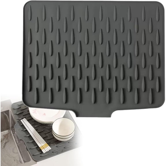 Non-Spill Silicone Worktop Saver – Heat-Resistant & Non-Slip Mat for Drip-Free Drying, Silicone Dish Drying Mat, Kitchen Draining Mat,15.6*12.6inch