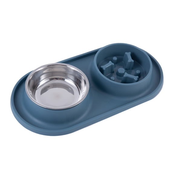 Non-Spill Slow Feeder Pet Bowl with Removable NonSkid Silicone Mat and Durable Stainless Steel Dish for Cats and Dogs