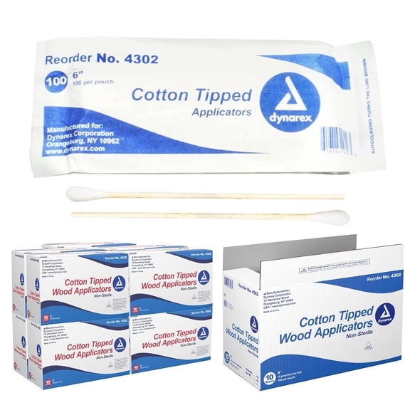 Non-Sterile Cotton Tipped Applicators - Single-Use Wooden Cotton Tip Applicators for Wound Care, Dressing, Makeup, Cleaning, Jewelry - per Box, Boxes