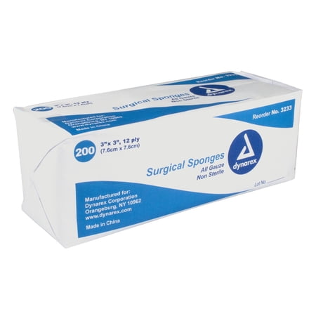 Non-Sterile Gauze Pads 3" x 3" 12 Ply Latex Free Dynarex 200 Pads MS-42220