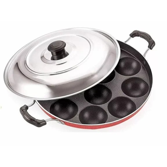 Non Stick 12 Cavity Aluminium Appam Patra With Lid Appam Paniyaram Pan