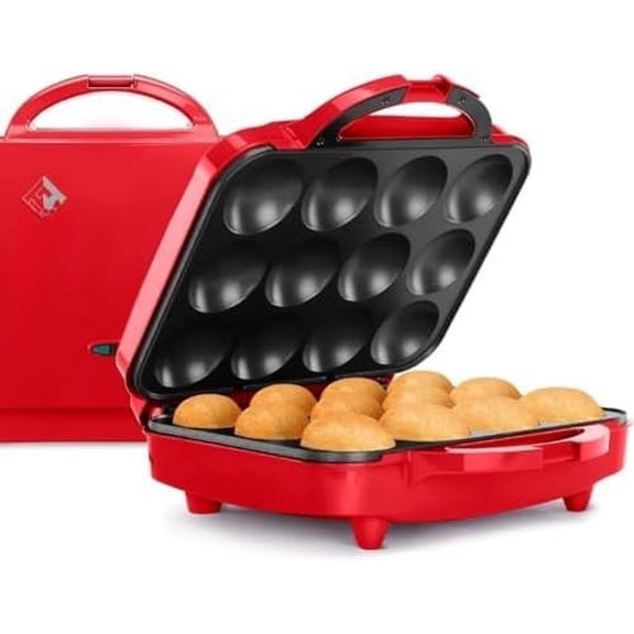 Non-Stick 12-Count Electric Cupcake Maker Machine - Bakes 12 Cupcakes, Muffins, Pizza Cups, Cinnamon Buns - for Gifts, Birthdays, Holidays, or Bake , Red