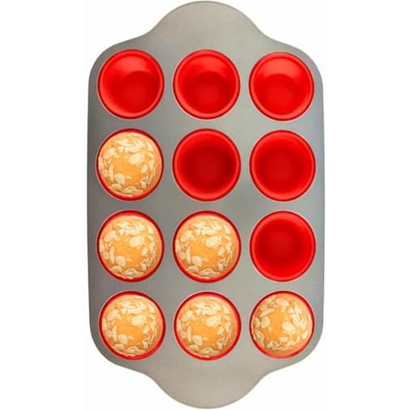 Non-Stick 12 Cup Silicone Muffin Pan With Steel Frame - BPA Free, Non-Toxic, Anti-Warp, Durable & Easy to Pop Silicone Muffin Tin - Perfect Cupcake Pan