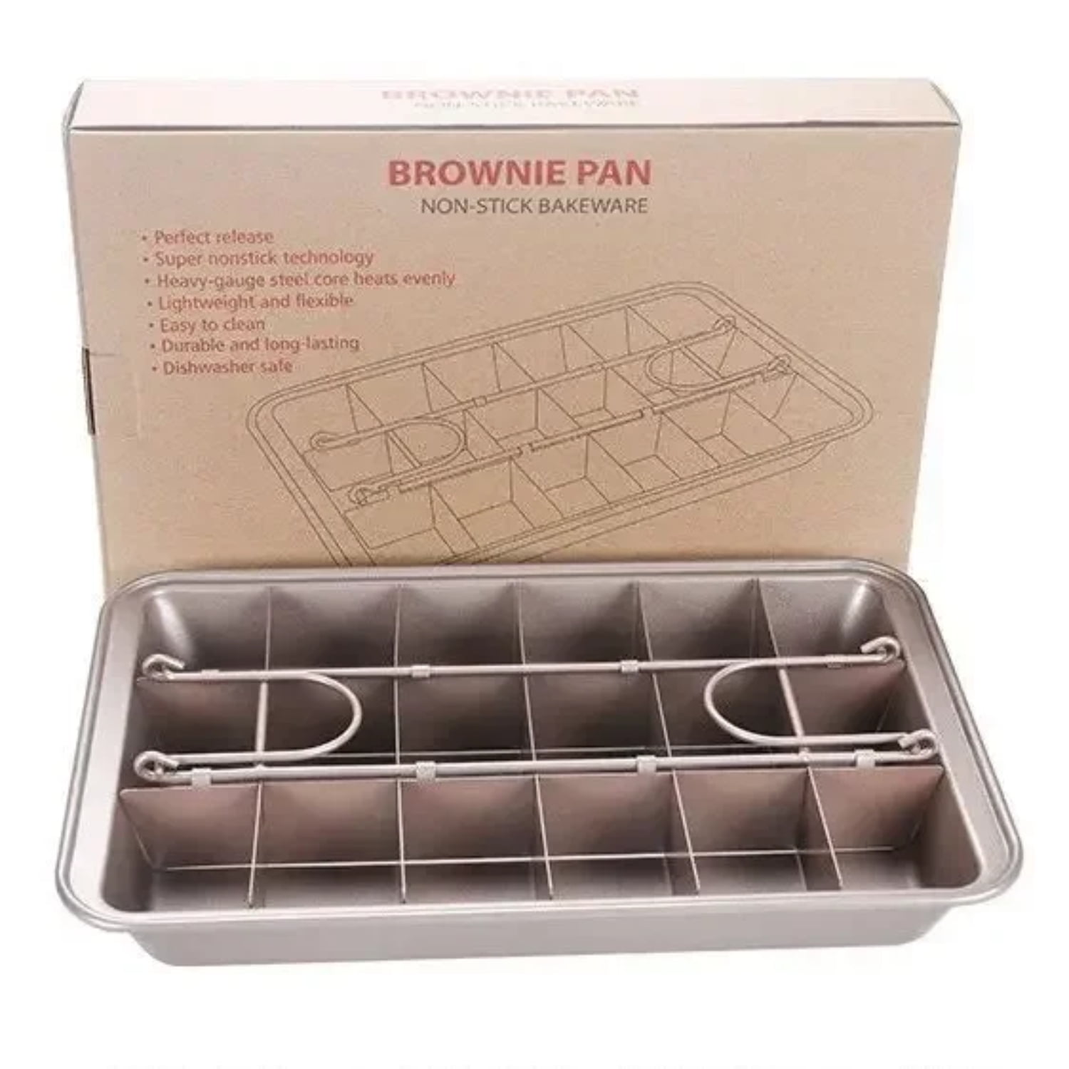 Non Stick 18 Cavity Square Carbon Steel Brownie Pan with Dividers for