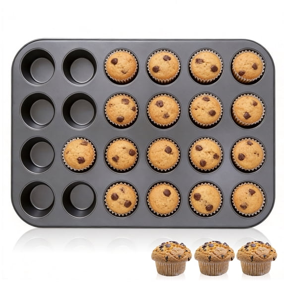 24 Cup Non-Stick Mini Muffin Pan, Carbon Steel Cupcake Baking Tray, Cupcake Pan for Mini Muffins, Cupcakes, Cookies