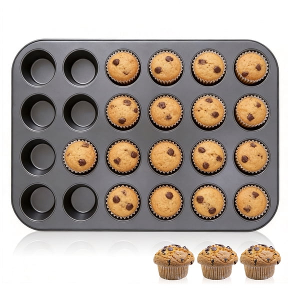 24 Cup Non-Stick Mini Muffin Pan, Carbon Steel Cupcake Baking Tray, Cupcake Pan for Mini Muffins, Cupcakes, Cookies