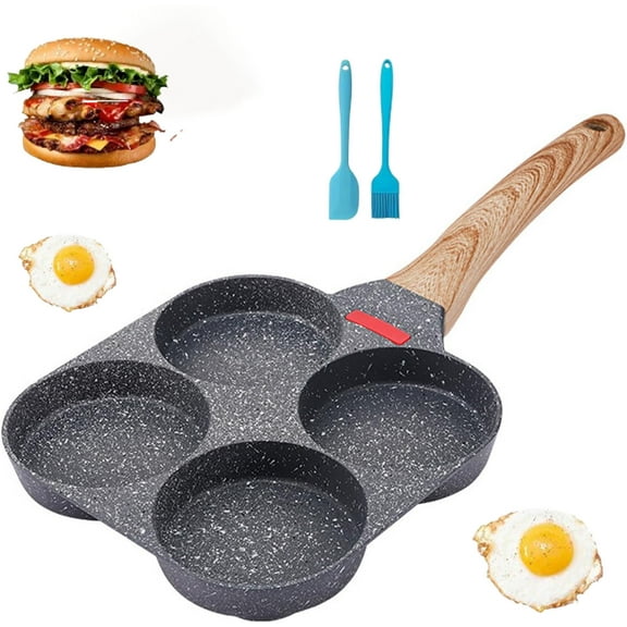 Non Stick 4 Hole Egg Frying Pan, 4 Holes Skillet With Handle,Multifunctional 4 Holes Skillet With Handle For Eggs, Hamburger, Pancake, for Gas Stove & Induction Cookware