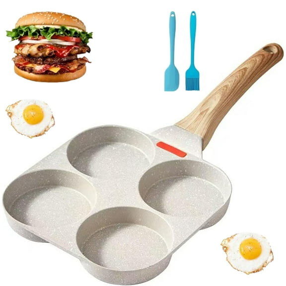 Non Stick 4 Hole Egg Frying Pan, 4 Holes Skillet With Handle,Multifunctional 4 Holes Skillet With Handle For Eggs, Hamburger, Pancake, for Gas Stove & Induction Cookware