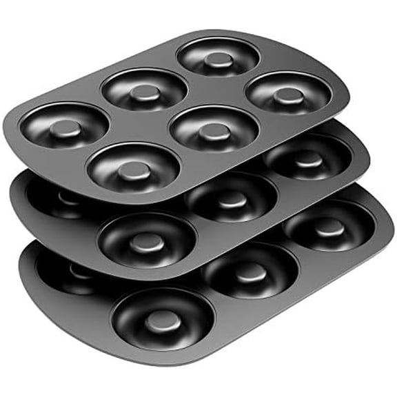 Non-Stick 6-Cavity Donut Baking Pans, Makes Individual Full-Sized 3 1/4" Donuts, Set of 3