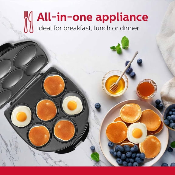 Non-Stick 6-Section Multi-Food Maker, Mini Pancakes, Corncakes and More - Black,12 Inch