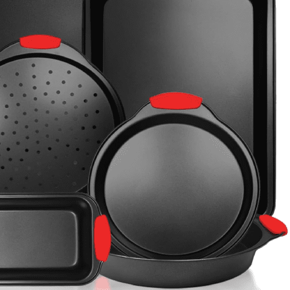 Non-Stick 8-Piece Baking Pan Set, BPA-Free Carbon Steel Bakeware Set with Silicone Handles, Stackable Kitchen Oven Set, Cookie Sheet, Baking Tray, Baking Sheet Set