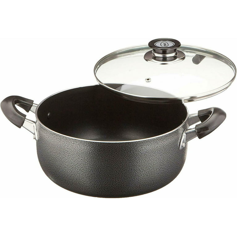 Non Stick Aluminum Cooking Sauce Pot With Vented Glass Lid 5 Quart, Black 