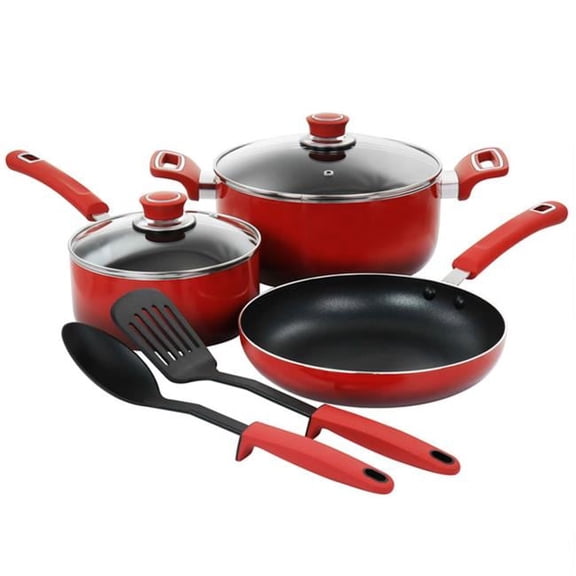 Non Stick Aluminum Cookware Set - Red - 7 Piece
