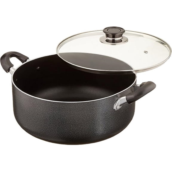 Non-Stick Aluminum Stock Pot With Glass Lid,Black (8 QT)