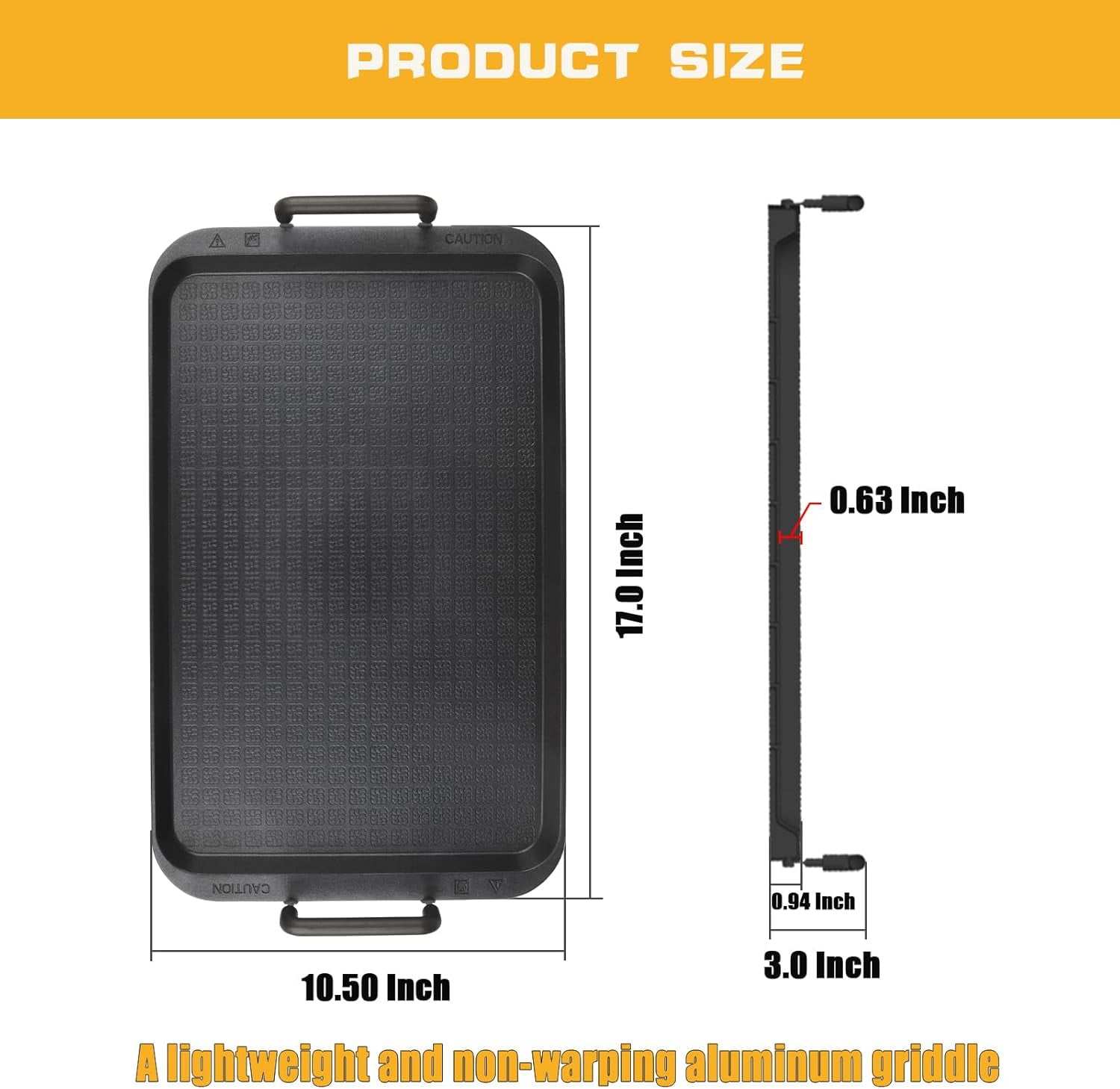 Non-Stick Aluminum Stove Top Griddle Pan for Gas and Glass Stoves, 17 x 10.5 Inches