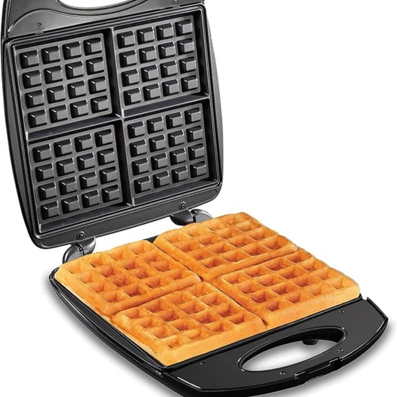 Non-Stick Belgian Waffle Maker with Indicator Lights, Makes 4 4" x 5" Mini Waffles, Compact Design for Easy Storage, Black & Stainless Steel