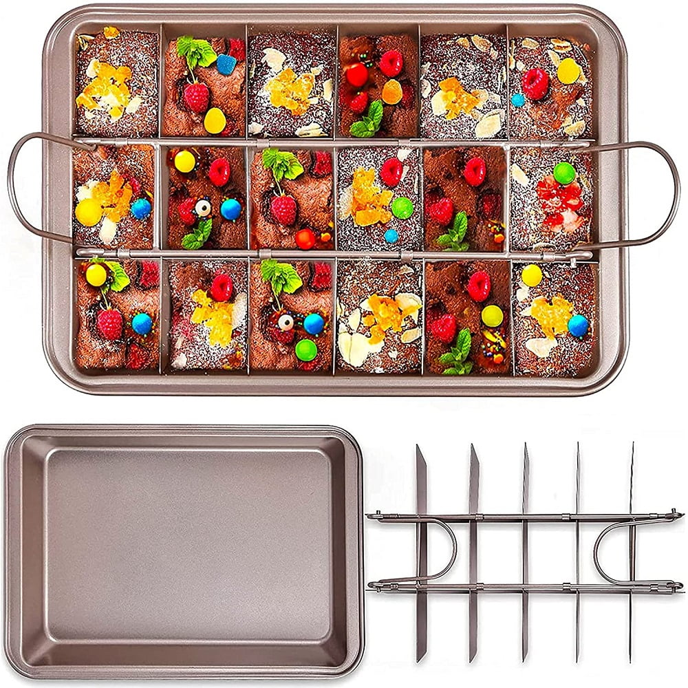 WSNB Brownie Pan, 18 Pre-Slicer Carbon Steel Baking Pans, Brownie Cutter,  Brownie Tray with Oil Brush, Pre-Cut Square Molds for Oven Baking Cupcakes