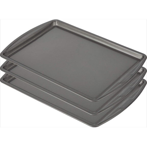 NonStick Carbon Steel Cookie Baking Sheets Set, Everyday 3Pack ScratchResistant Bakeware, WarpResistant Reinforced Rims for Even Heat Distribution, Gray OvenSafe Trays for Cookies, Baki