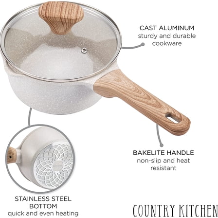 Non-Stick Cast Aluminum Cookware Set -  Kitchen Cookware for Everyday Cooking, Speckled Cream, 6 Pc.