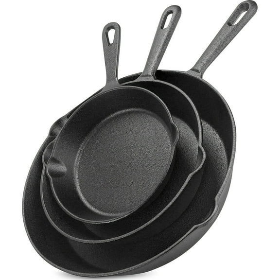 [Non-Stick Cast Iron Skillet] 3pcs Non-Stick Cast Iron Skillet Set - Drip Spout, Perfect for Holiday Cooking, RV & Campfire Meals