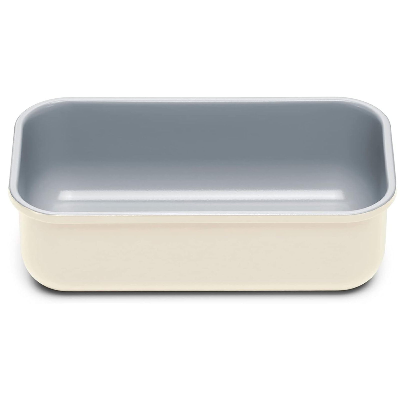 Cream Non-Stick Stoneware Loaf Pan with Gray Interior