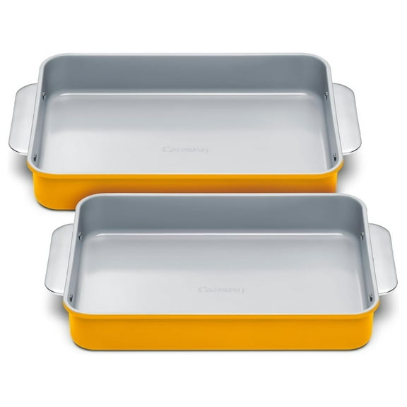 Non-Stick Ceramic 9x13 Rectangle Pan Duo - Naturally Slick Ceramic Coating - Non-Toxic, & Free - Perfect for Brownies, Lasagnas, and More - Marigold 2x Rectangle Pan (9" x 13")