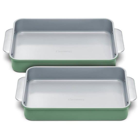 Non-Stick Ceramic 9x13 Rectangle Pan Duo - Naturally Slick Ceramic Coating - Non-Toxic, & Free - Perfect for Brownies, Lasagnas, and More - Sage 2x Rectangle Pan (9" x 13")