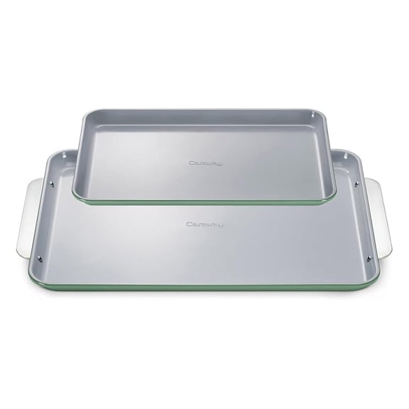Non-Stick Ceramic Baking Sheet Duo - Naturally Slick Ceramic Coating - Non-Toxic, & Free - 18 x 13" Large & 15 x 10" Medium - Sage