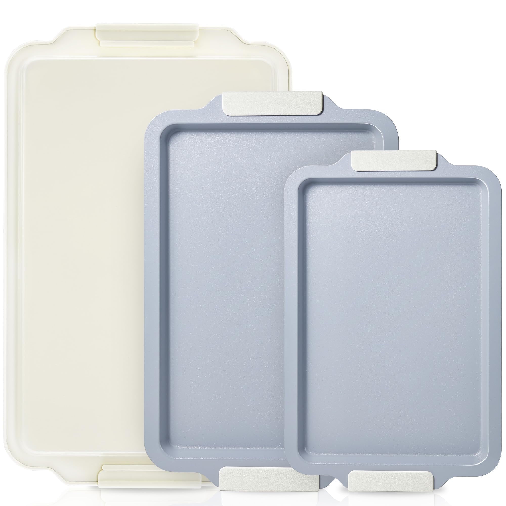 Non Stick Ceramic Baking Sheet Pan Set of 3, Natural Non Toxic Cookie Sheets for Baking, Heavy Duty Aluminized Steel Oven Trays for Cooking with Silicone Handles, Cream - Walmart.com