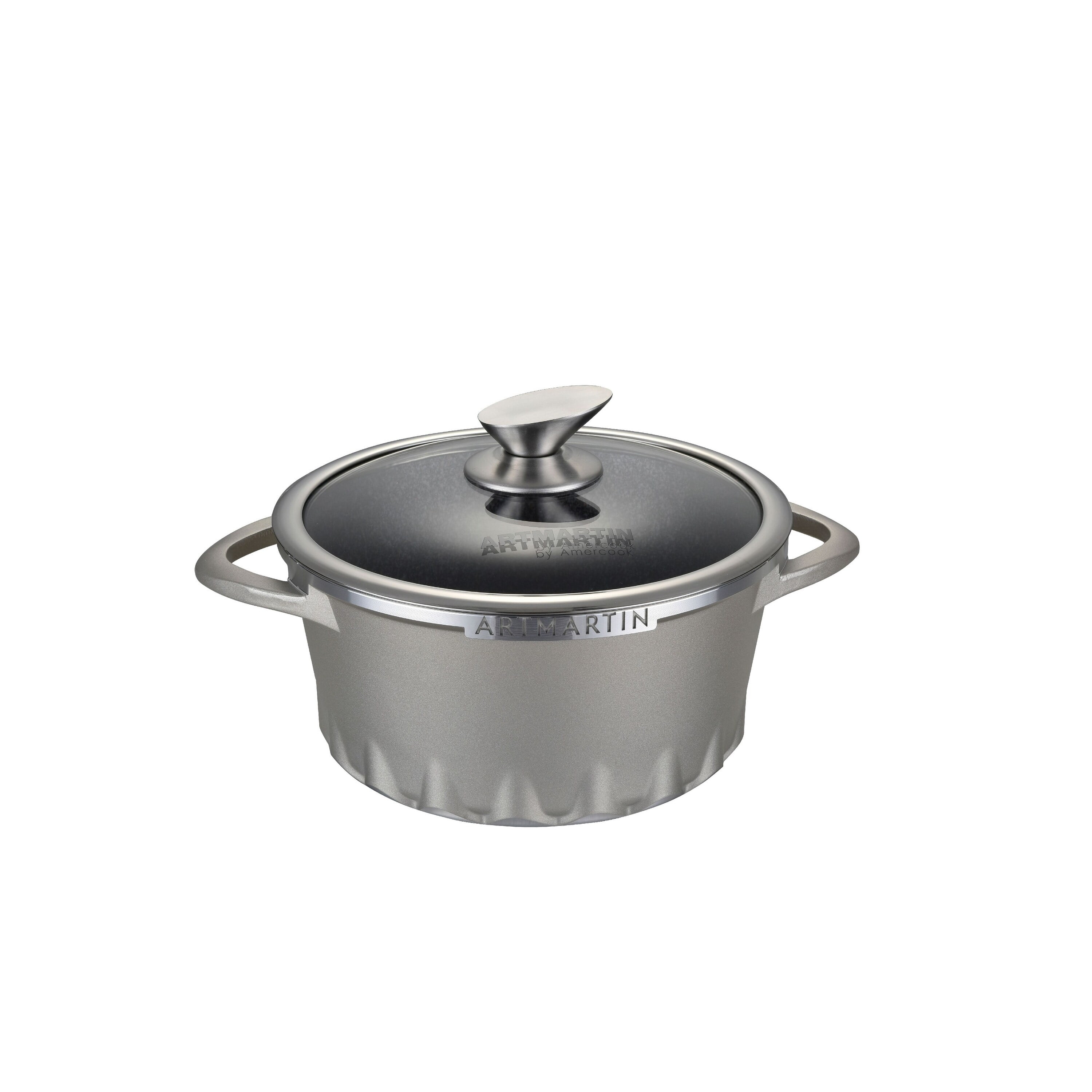 Non-Stick Ceramic Coated Die-Cast Aluminum Round Casserole & Lid with  Induction Bottom 8.7 inch 