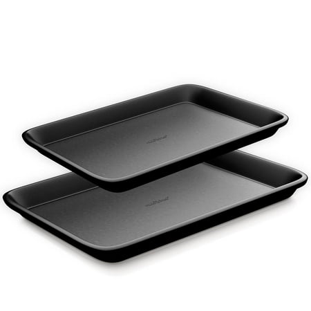 Non-Stick Cookie Sheet Baking Pans - 2-Pc. Professional Quality Kitchen Cooking Non-Stick Bake Trays w/ Black Diamond Coating Inside & Outside, Dishwasher Safe - NutriChef NC2TRBL