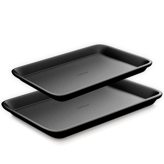 Non-Stick Cookie Sheet Baking Pans - 2-Pc. Professional Quality Kitchen Cooking Non-Stick Bake Trays w/ Black Diamond Coating Inside & Outside, Dishwasher Safe - NutriChef NC2TRBL