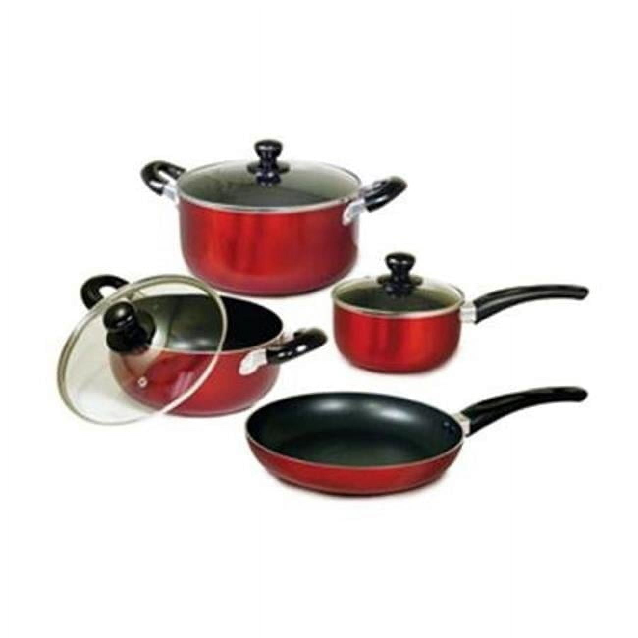 Red Aluminum Non-Stick 7-Piece Cookware Set