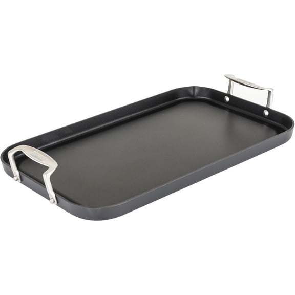 Non Stick Double Burner Griddle, Hard Anodized Nonstick Kitchen Cookware Grill Pan with Handles, Oven Safe, Works on Electronic, Ceramic, and Gas Stove Tops, 19 x 11 Inch