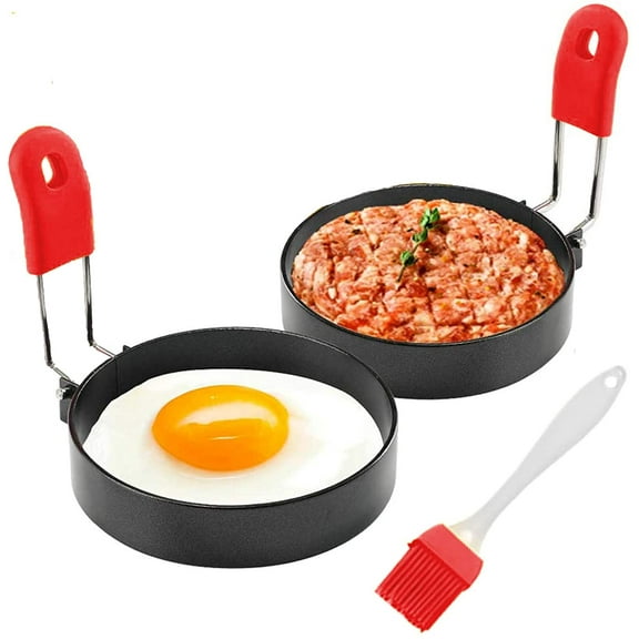 Non Stick Egg Ring, 100% Food Grade Egg Rings Mold with Silicone Handle, Professional Stainless Steel Egg Cooking Rings Set for Frying Eggs Griddle Blackstone Pancake (2/4 Pack)