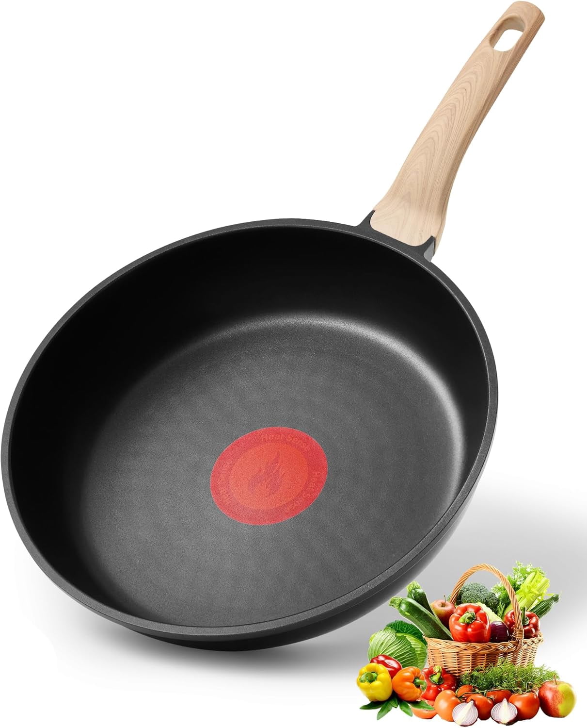 Non Stick Frying Pan, 12-inch Omelette Pan with Heat Dot Temperature Indicator, Healthy Non Toxic Egg Skillet with Heat-Resistant Handle,  Dishwasher Safe, Compatible with All Cooktops